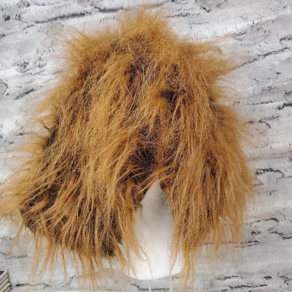 Realistic Lion Head Latex Costume Mask Faux‎ Fur Mane Adult Hood Style OSFM